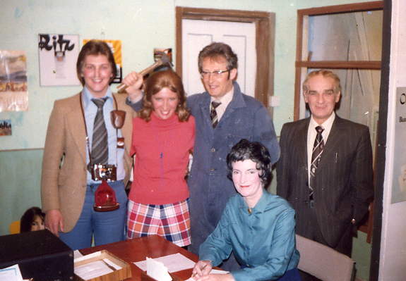 The Cast Left to right: Brian Shaw ("George"), ??, Janet Davies ("Doreen"), Mick Shaw ("fingerprint expert"), Robert Williams ("photographer"), Brenda Jones ("Audrey"), Geoff Badham ("DI Conway"), Brian Keal ("Charles", seated), Patricia Quick ("Joan"), Margaret Lloyd ("Miss Graham"), Dorothy Morris ("Miss Harvey").