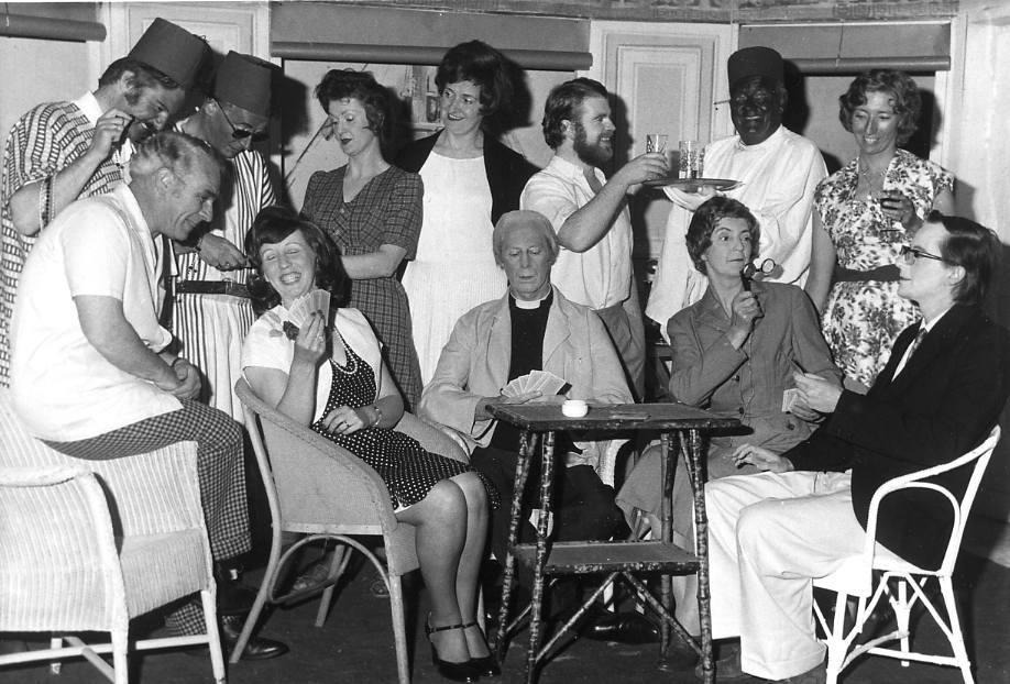 The Cast Left to right: Michael Shaw ("beadseller"), Sid West ("Bessner"), Brian Shaw ("beadseller"), Janet Davies ("Christina"), Brenda Jones ("Louise"), Dorothy Morris ("Jacqueline"), Geoff Badham ("Canon"), Clive West ("Smith"), Margaret Lloyd ("Miss Ff"), Bill Payne ("steward"), Patricia Quick ("Kay"), Brian Keal ("Simon").